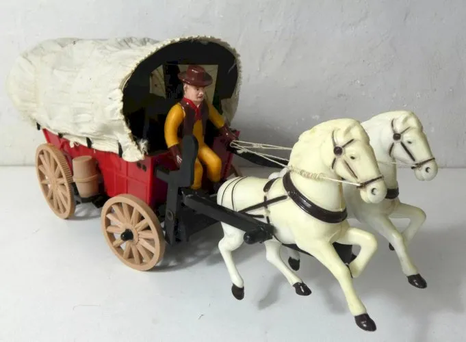 Rare Ancien Chariot Western Mine mécanique à pile Made in Hong Kong pour pièces