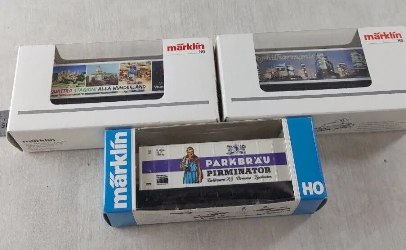 Rare lot de 3 wagons marchandises, publicitaires, Märklin, en HO