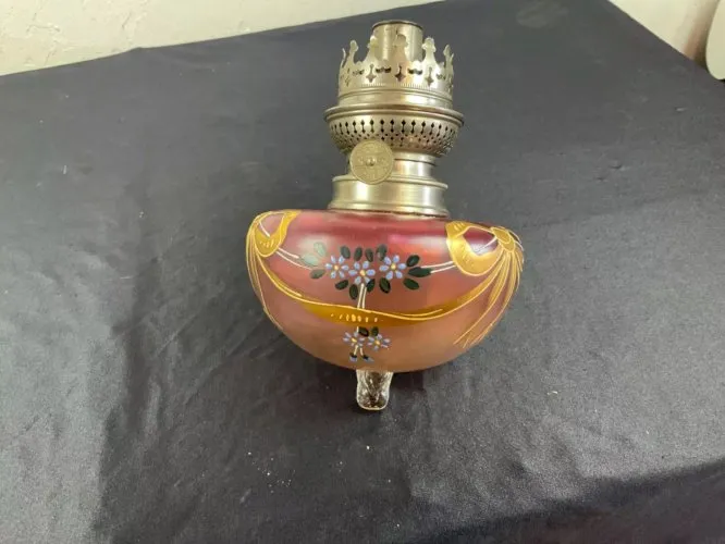 Réservoir Lampe À Pétrole Décor émaillé legras Glass Oil Lamp