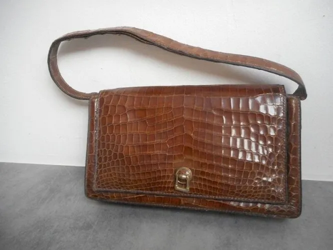 SAC A MAIN MARRON EN CUIR DE CROCODILE
