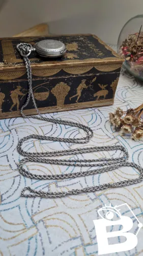 sautoir ancien -collier- chaine à gousset très longue en argent