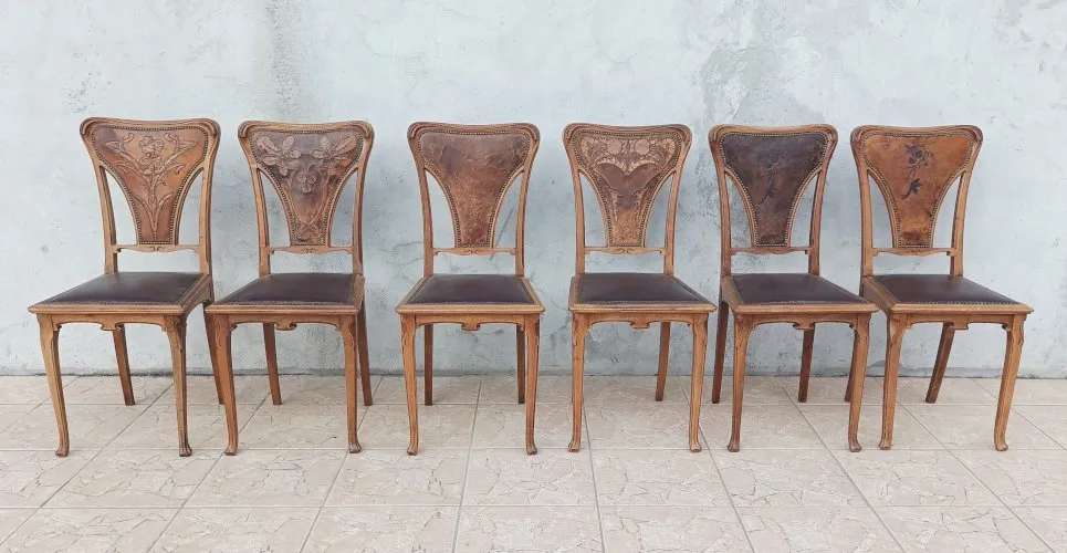 Série de 6 chaises Art Nouveau Louis Majorelle Chicorée 1900