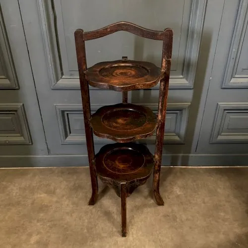 Serviteur 3 plats passe-plat en bois ou porte-plante XXe L9010