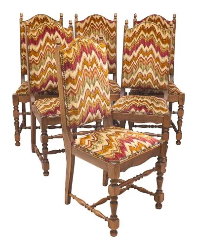 Set de 6 chaises hautes, tissu Missoni,1950