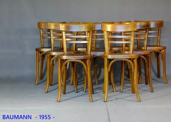 Set de 9 chaises Baumann bistro 1955, no Fischel, no Thonet