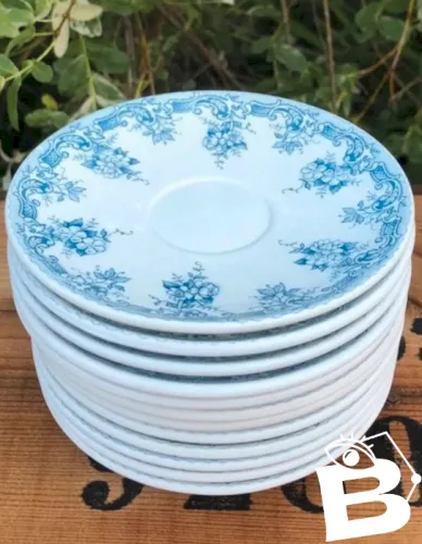 Soucoupes vintage Rivanel blanches et bleues