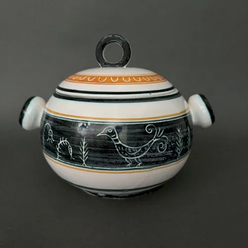 Soupière 1960 par Yvon Roy décor d'oiseaux stylisés M3259