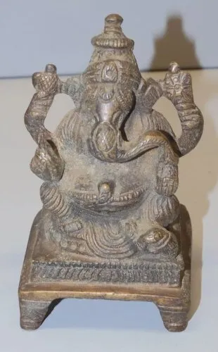 - STATUETTE BRONZE HINDOUE DIEU GANESH PATINE BRUNE VITRINE COLLECTION déco D