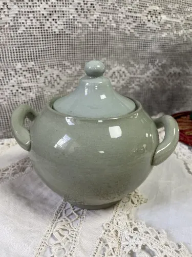 Sucrier ancien Sarreguemines vert sauge