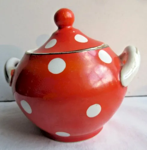 Sucrier en céramique rouge à pois blancs: Confettis de Sarreguemines Digoin