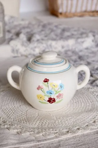Sucrier vintage faïence Salins - Motif fleuri