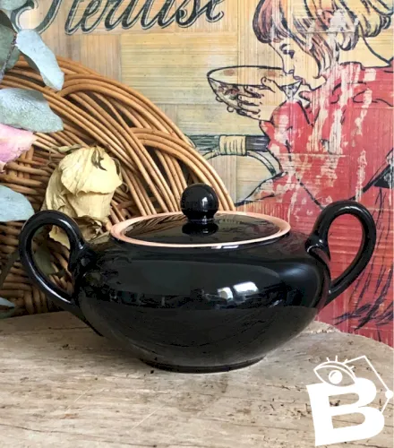 Sucrier vintage Villeroy & Boch modèle Biarritz noir