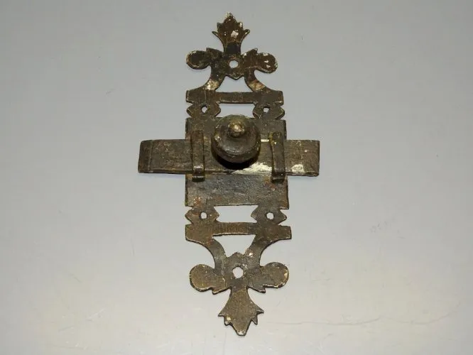 - SUPERBE ANCIEN GROS VERROU TARGETTE FER Forgé DECO PORTE ANCIENNE COLLECTION D