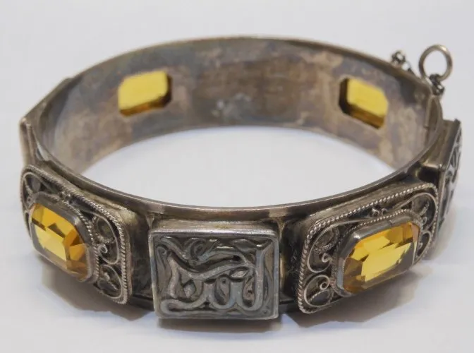 -SUPERBE BRACELET MANCHETTE Façon ORIENTALE ARGENT & CABOCHONS poinçon Crabe  D