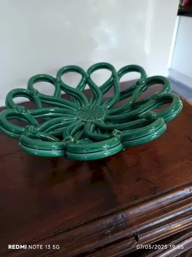 superbe coupe en céramique tressée verte signée Vallauris