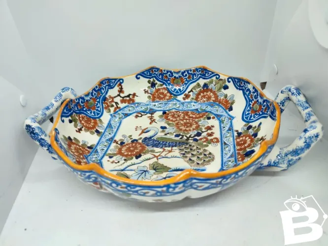 superbe coupe melonnière Gien à decor de paon signature avant 1900 en bon etat