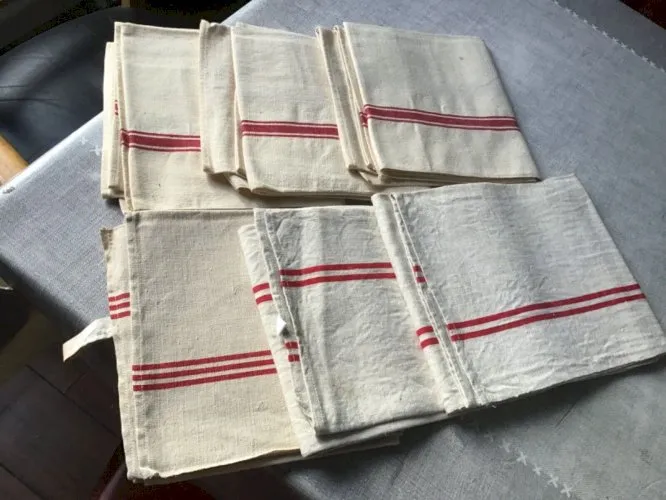 Superbe lot 6 Torchons anciens liteau rouge neuf. TBE 55x73 cm