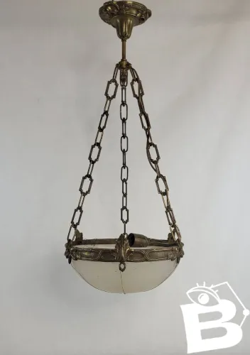 Suspension Art déco en laiton doré et verre de Clichy