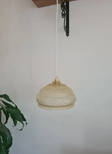 Suspension Art Déco verre jaune clair