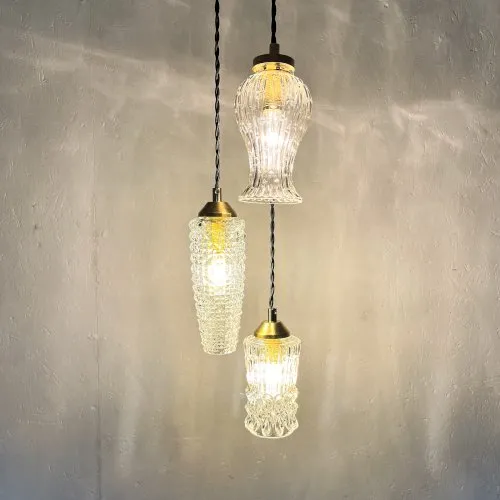 Suspension en cascade de 3 globes en verre