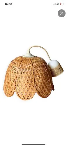 Suspension en rotin vintage forme fleur 1970s