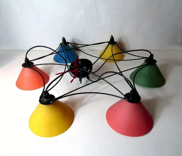 Suspension Luminaire plafonnier lustre couleurs métal filaire Vintage 85cm