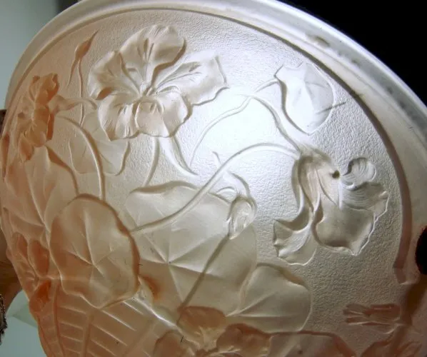 Suspension Lustre Vasque Pâte de Verre Moulé Rose Art Nouveau Era Lalique Müller