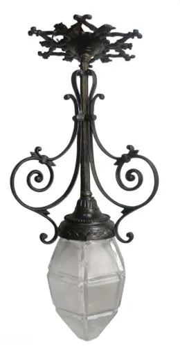 Suspension plafonnier lustre Art Déco /luminaire 1930/Verre Moulé