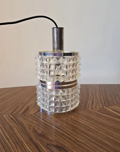 SUSPENSION PLEXIGLAS Pointe de diamant / METAL CHROME/ 70's / VINTAGE