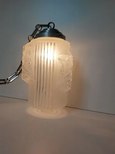SUSPENSION SKAYSCRAPER ART DÉCO 1930/1940 VERRE DÉPOLI