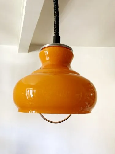 Suspension vintage en verre opalin orange