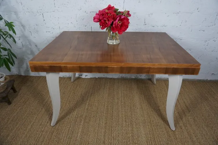 Table à manger avec rallonges art déco relookée pieds galbés