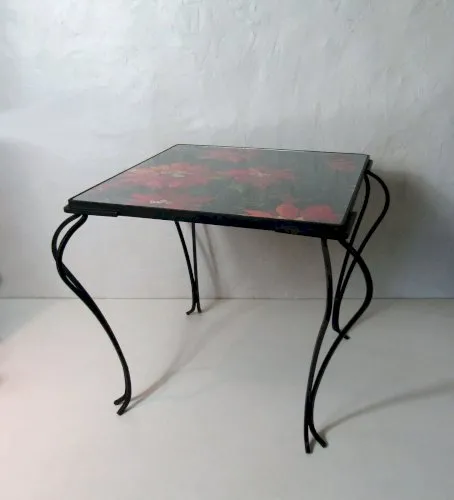 table basse en fer forgé et verre Vintage