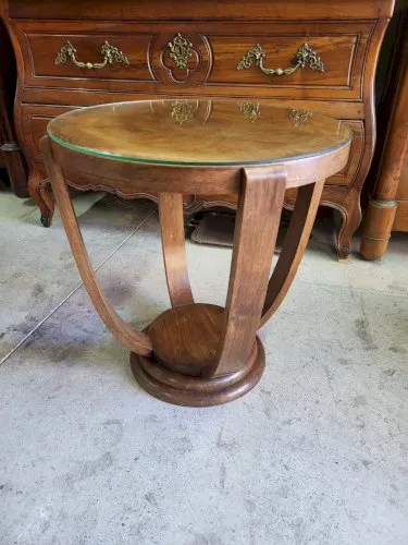 TABLE BASSE SELLETTE GUERIDON ART DECO 1930 EN NOYER