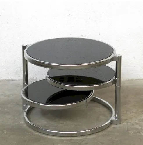 Table basse vintage Leitmotiv Swivel en métal chromé et verre, Pays-Bas 1970-1980
