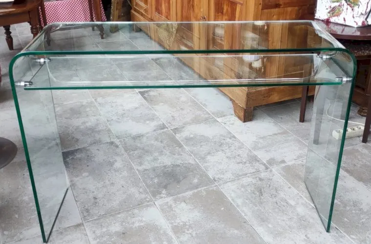 Table Console Vintage Design Avec Étagère Verre Trempé Thermoformé Transparent