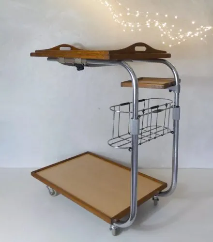 Table dappoint desserte vintage LADAP-TABLE acier bois chrome formica