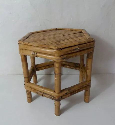 table d'appoint rotin bambou porte plante vintage