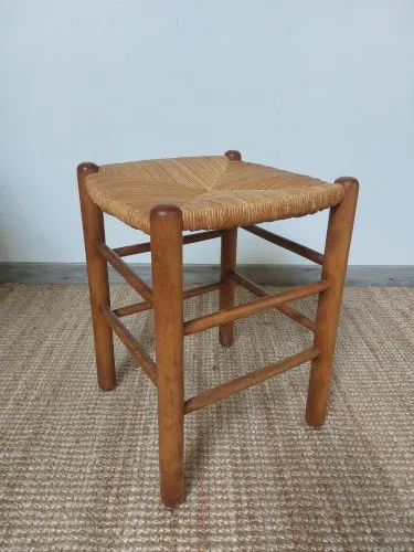 TABOURET ASSISE BAUCHE PAILLE DLG Charlotte Perriand