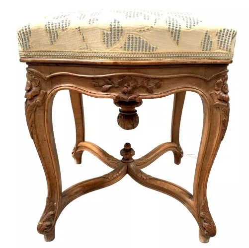 Tabouret de piano réglable de style Louis XV en noyer massif XX siècle