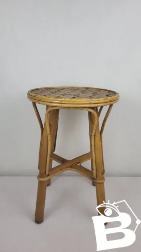 Tabouret / guéridon vintage 1970s,rotin