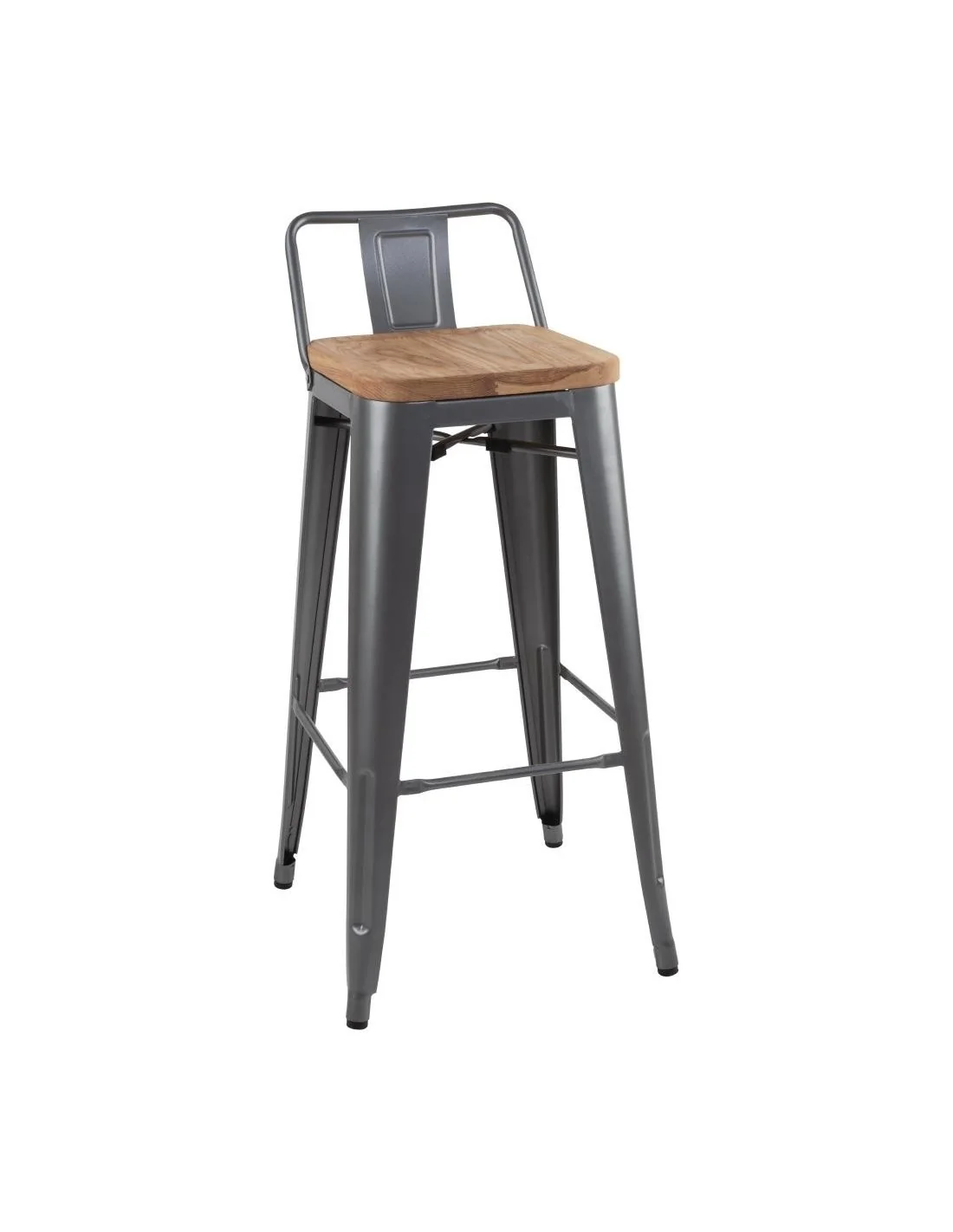 Tabourets bistro hauts avec dossier et assise en bois Bolero gris métallisé (lot de 4)