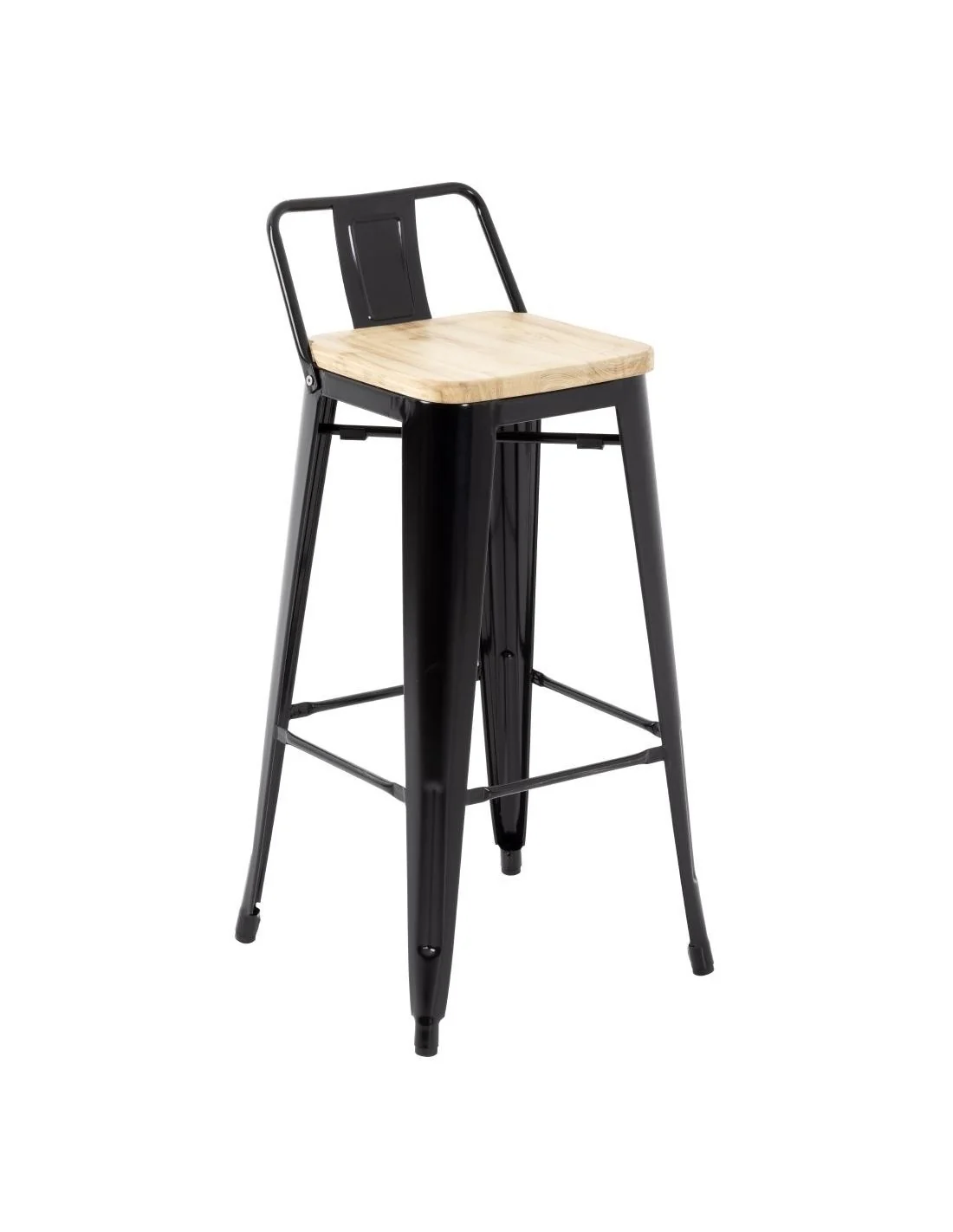 Tabourets bistro hauts avec dossier et assise en bois Bolero noirs (lot de 4)