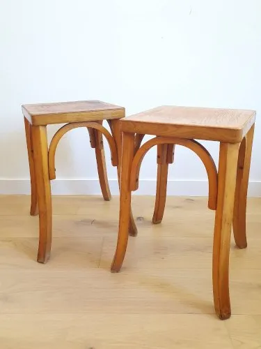 Tabourets en bois courbé vintage