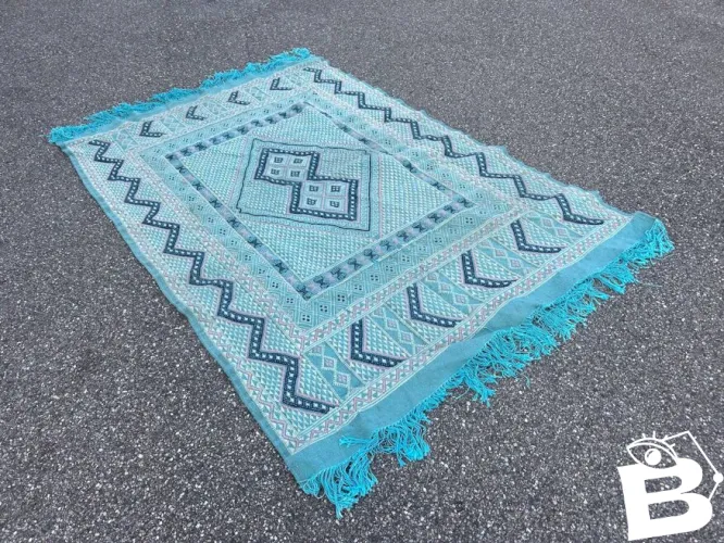Tapis kilim vintage bleu vert