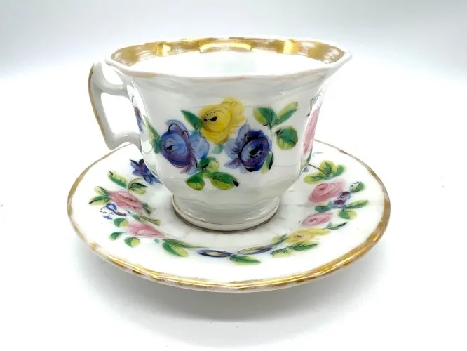 Tasse ancienne porcelaine Paris fleurs dorure Louis Philippe 19eme