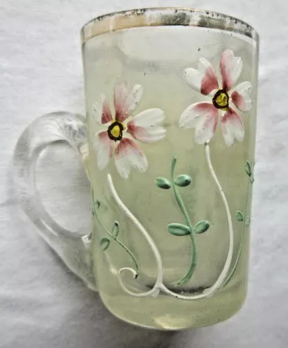 Tasse, Chope, Verre à liqueur émaillé Legras, Art Nouveau: Fleurs de géranium