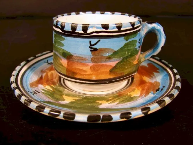 Tasse & sous-tasse céramique émaillée de Talavera, pas signées