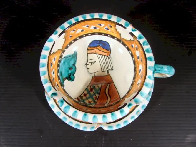 Tasse sous-tasse faïence LARCE ORVIETO 3 Majolique Italie profile homme signées