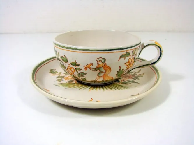 Tasse Sous-tasse Faïence Malicorne Décor Moustier au Chinois par Emile Tessier10